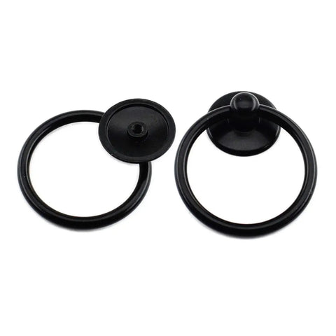 Black Metal Kitchen Cabinet Handles And Ring Pulls For Cabinets And Drawers Single Hole Installation Knobs With Screws Durable Zinc Alloy