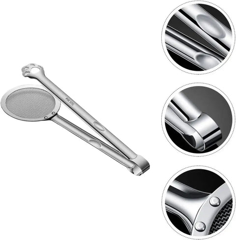 Stainless Steel Oil Strainer Spoon And Frying Oil Filter Clamp With 304 Claw Design for kitchen, close-up detail view