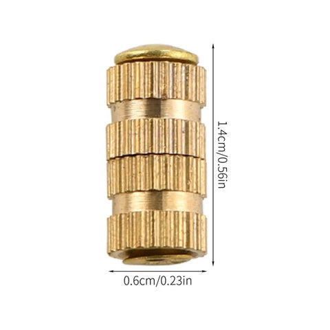Close-up of a 14x6mm Brass Barrel Cabinet Hinge for small boxes, desks, and furniture, part of a 10 pack for concealed use.