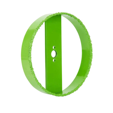 6-1/4 Inch Carbide Hole Saw For 6 Inch Recessed Lights Can Lights With Dust Bowl Included, visible green tungsten carbide edge