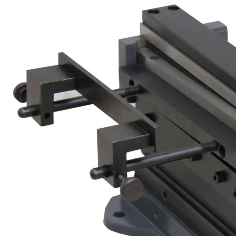 Close-up view of Compact 8 Inch Manual Sheet Metal Shear And Brake Combo For 20 Gauge Steel 90 Degree Bends, highlighting arm mechanism