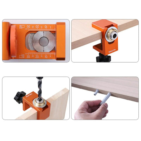 Pro Grade Pocket Hole Jig Kit With Integrated Scale For Precise Hole Placement, aluminum alloy cabinet tool in use