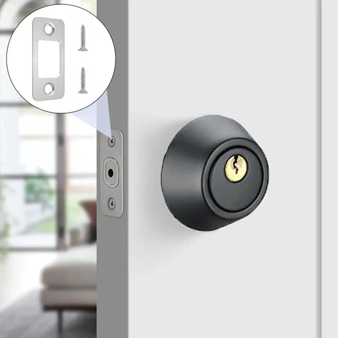 Stainless Steel Round Corner Deadbolt Strike Plate, 1 Inch By 2.25 Inch, 2 Pack With Screws, installed on modern front door