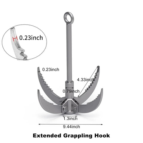 Four Claw Folding Stainless Steel Grappling Hook With 65 Foot Rope For Anchor Retrieval Outdoor Hiking Tree Limb Removal And Water Salvage Heavy Duty Construction For Rugged Outdoor Use Durable Folding Mechanism And Secure Claw Locking extended view