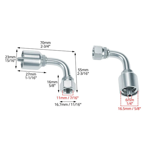 QWORK 1/4 in JIC 37° female 90° hydraulic elbow fittings, chrome-plated steel, 10-pack