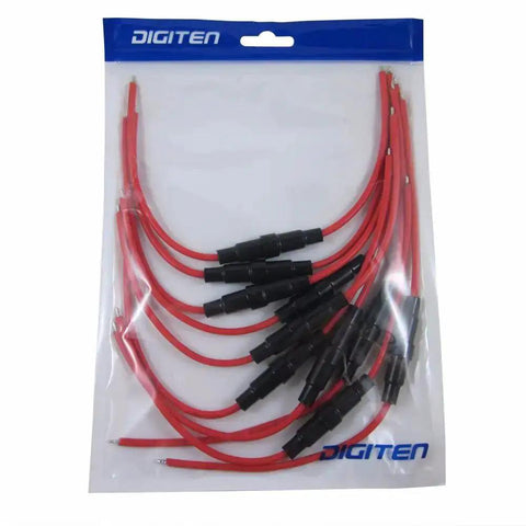 Inline Fuse Holder With 16 AWG Wire, Screw Terminal, 13A Rating, For 5x20mm Glass Fuses, Pack Of 10 in retail packaging