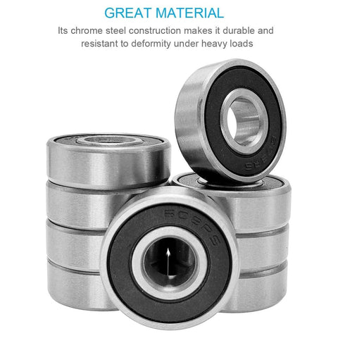 20 pcs 608-2RS ball bearings, 8x22x7mm, double rubber sealed steel bearings for furniture, carts, and wheelchairs