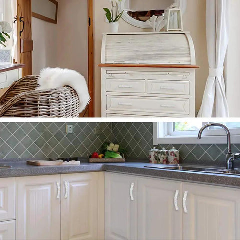 Crystal Drawer Pulls Bling Handles for dresser and kitchen cupboards, 14 cm, white with stainless steel core, installed.