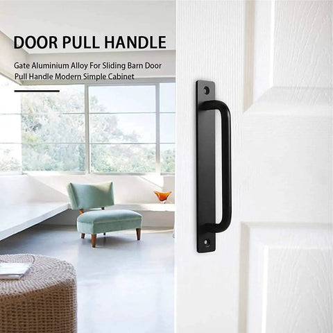 Pack Of 2 Black Barn Door Handles Sliding Pull Handles For Cabinets And Drawers High Performance Kitchen Hardware For Wooden Doors Matte Finish Rustproof Fingerprint Resistant Durable 8.5 Inches Total Length installed on white door