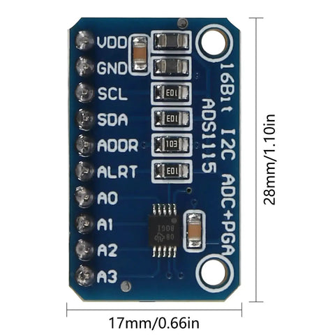 Four Pack Pre-Soldered I2C 16-Bit ADC Module With Four Channels And Programmable Gain Amplifier, top view showing pins