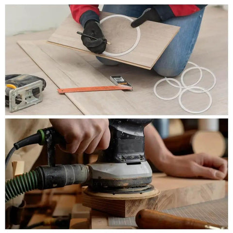 Using Eight Piece Circle Router Template Set For Woodworking, clear acrylic guides for precise inlays and crafting projects.