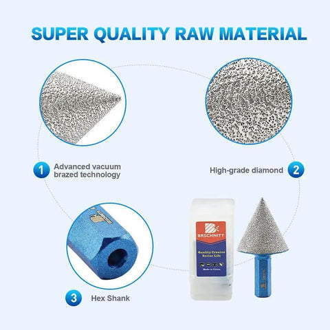 Close-up of Diamond Beveling Chamfer Bit 1 Inch for Marble Porcelain Granite Tiles Countersink Drill Bit with Hex Shank