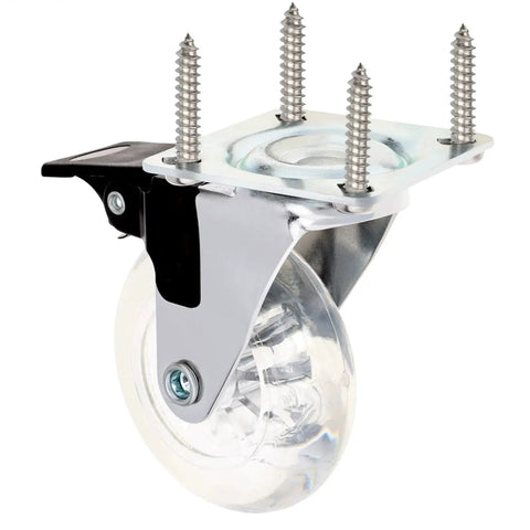 Crystal Clear 2 Inch Caster Wheel with Brake for Carts Cabinets Dressers Benches 360 Degree Top Plate No Noise Locking Casters PU Wheels
