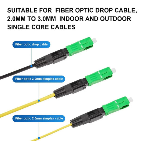 OFCN 20pcs FTTH SC/APC fiber optic fast connectors, green housings for 3.0mm and 2.0mm drop cables