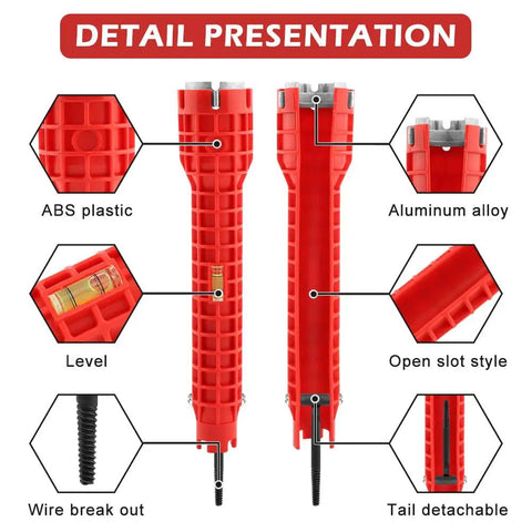 Detailed view of 14 In 1 Multi Function Faucet And Sink Installer Tool Red Plumbers Wrench For Toilet And Kitchen Jobs with Type A to D Nut Fit