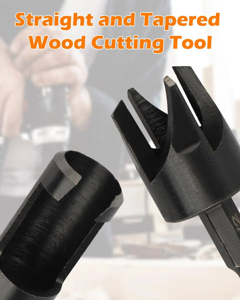 Pro Wood Plug Cutter Set For Woodworking Pros With Straight And Tapered Cutters In Four Sizes One Quarter Inch Three Eighths Inch One Half Inch And Five Eighths Inch Hex Shank Rust Resistant Carbon Steel With Black Oxide Finish AOKLIT 8 Piece