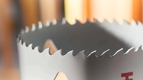 Close-up of Two And A Quarter Inch Bi Metal T Slot Hole Saw With Eight Percent Cobalt M42 Alloy teeth for cleaner cuts.