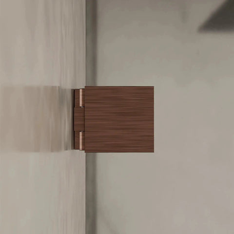 Side view of Adjustable Square Glass To Wall Clip With Solid Forged Brass Construction And Antique Copper Finish Backplate Two Inches By Two Inches Faceplate Two Inches By Two Inches Compatible With Three Eighths And One Half Inch Glass Panels For Frameless Showers.