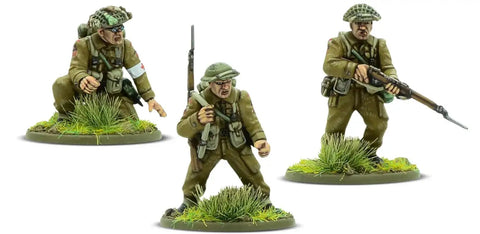 British And Canadian Army Infantry 28mm Plastic Miniatures For Bolt Action War Game 1943 To 1945 with rifles on grassy bases
