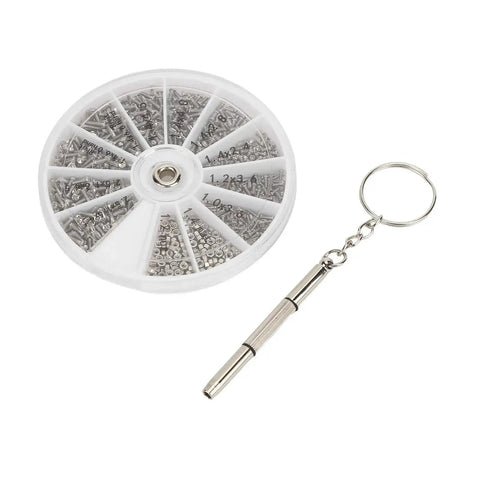 Screw Nut Assortment Kit With 600 Pieces Stainless Steel Mini Screws And Nuts, 12 Size Options, round plastic case, small tool keychain