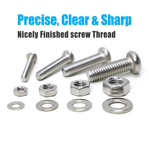 Huge 900 Piece Stainless Steel Nuts And Bolts Set With Metric M3 M4 M5 M6 Screws Pan Head Phillips Drive And Flat Washers