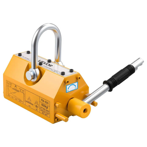 Side view of Permanent Magnetic Lifter N42 Neodymium 1320 Lb Capacity With Release Handle Steel Hook, showing steel structure and handle.