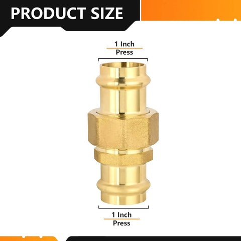 Brass union press coupling, 1 in x 1 in, for copper tube connections