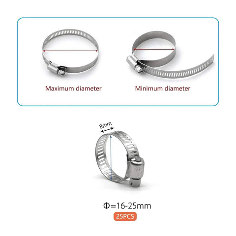 Heavy Duty Stainless Steel Hose Clamp Set For Marine And Auto Use 25 Pack 16-25mm Adjustable Worm Gear Clamps by ZIPCCI
