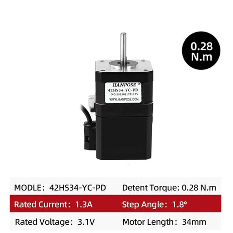 Hanpose 42HS34-YC-PD NEMA 17 stepper motor, black housing with silver shaft, front view