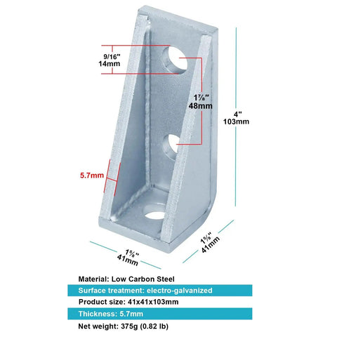 Heavy Duty 4 Pack 90 Degree Gusseted Strut Channel Fittings For 1-5/8 Inch Channel, L Corner Brackets, 7/32 Inch Thick, 3 Hole.