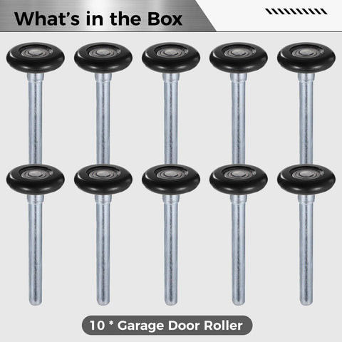 10 Pack 1.8 Inch Nylon Garage Door Rollers With 4.7 Inch Stem Quiet Replaceable Wheels displayed in a grid layout