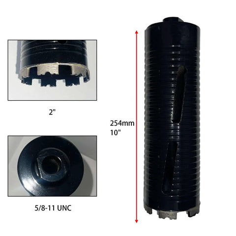 Two Inch Diamond Core Drill Bit Set For Concrete And Masonry With Ten Inch Drilling Depth Laser Welded Core Bit For Rebar