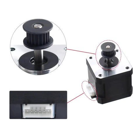 Close-up of Z Axis Nema 17 Stepper Motor Replacement For Crealty K1 And K1C 3D Printer, showing 42x40mm body and 20 Tooth 2GT pulley.