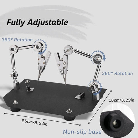 Adjustable Welding Clamp Clip Set Third Hand Tool with steel base, rubber feet, and rotating arms for precision work.