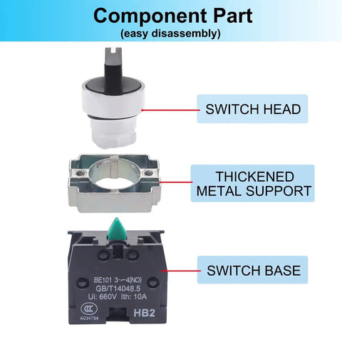 Two Pack 22mm Rotary Selector Switch Maintained Latching 3 Position 2NO 440V 10A Panel Mount Fits 22mm Hole DIY Components