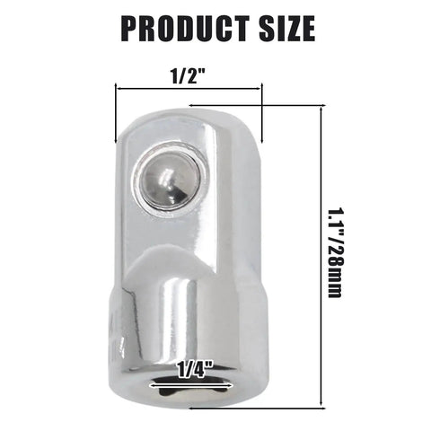 Close-up of Murtezne 1/4 in drive to 1/2 in male socket adapter, Cr-V.