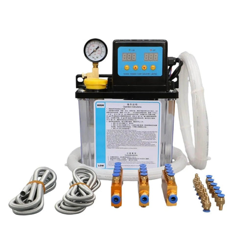 CNC Lubrication Pump System Kit For Milling Machines 1L Or 2L Capacity Dual Voltage 110V 220V 4mm And 6mm Feed Lines Automatic Grease Pump
