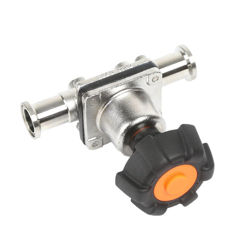 QiiMii SS316L tri-clamp mini diaphragm valve, 3/4 in, stainless steel body with orange knob