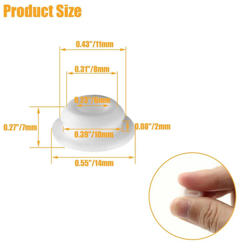 White Hole Plug Set Of 10 For 10mm To 10.5mm Holes Snap In Locking Button Plugs shown with size dimensions and finger grip