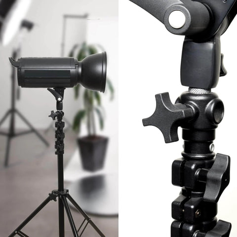 Photography lighting setup with Ten Pack 5/16-18 Four-Arm Knobs With 1 Inch Threaded Studs for secure positioning on light stand.