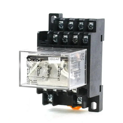 35mm DIN Rail DC 12V Coil 4PDT 14P LY4NJ General Purpose Power Relay With Base Black for Industrial Control Rig