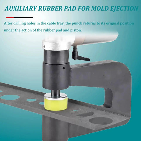 Cordless Electric Hydraulic Hole Punch for Metal Sheets with 150mm Throat shown punching holes in metal sheet on site