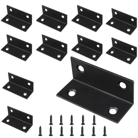 10 Piece Stainless Steel L Bracket Set 2.38x1x1 Inch Heavy Duty 90 Degree Corner Braces Black For Wood Furniture Bed Frames Cabinets Drawers And Chairs With Mounting Screws