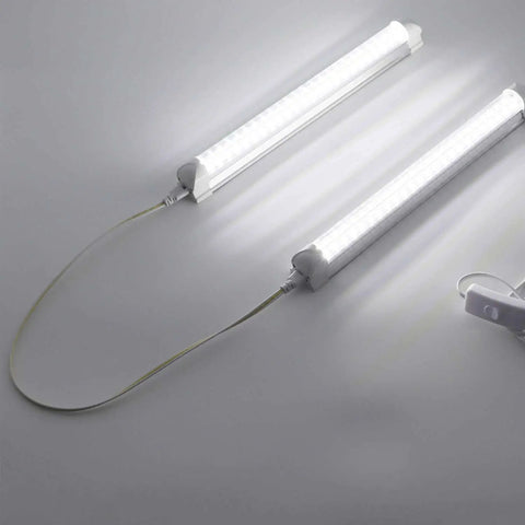 LED Linkable Power Cables For 2 Foot 24 Inch T5 T8 Tube Light Fixtures Double End Connector Extensions in use, connected to tubes.