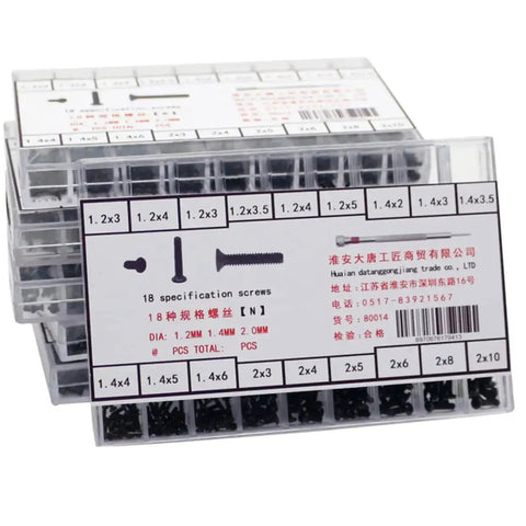 Tiny Yet Mighty Miniature Screw Set With Eighteen Different Specs Round Head And Countersunk Machine Screws In Clear Storage Case