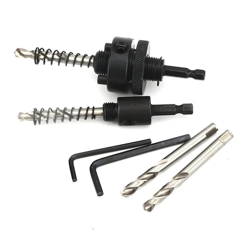 Six Piece Bi Metal Hole Saw Arbor Set With One Quarter Inch Hex Quick Change, Secure Locking Design, 2 arbors, 2 bits, 2 wrenches