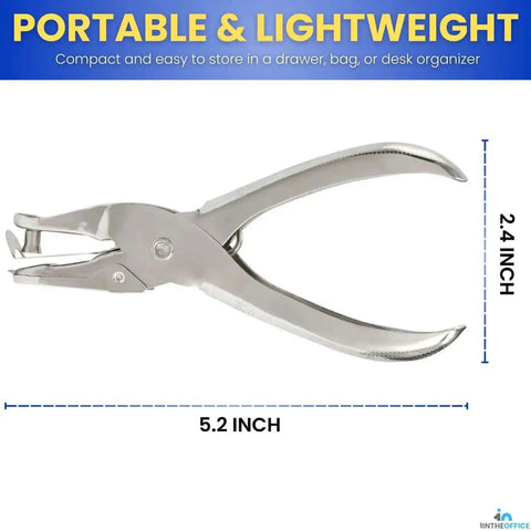 Single Hole Punch For Office Use, Heavy Duty Metal Hole Puncher With 1/4 Inch Punch, 5 Sheet Capacity, 2.4 x 5.2 inch, Silver