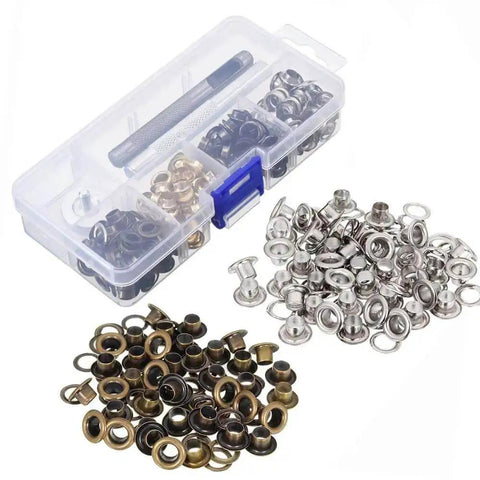 All In One Leather Grommet Kit 6mm Quarter Inch With 200 Eyelets In Gold Black Silver Bronze Includes 3 Grommet Tools