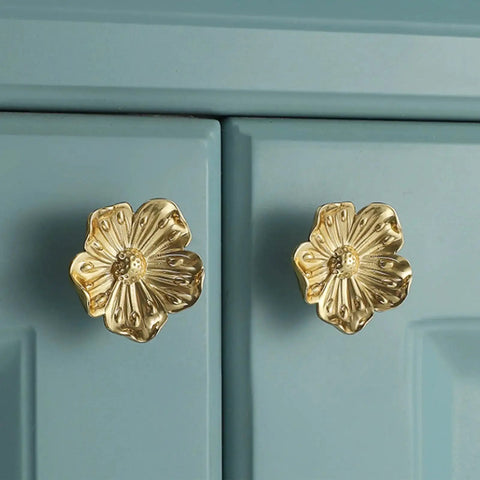 Gold Flower Dresser Knob Set 4 Pack Brass Floral Cabinet Knobs For Dresser Drawers Kitchen Cabinets And Bathroom Vanity Hardware