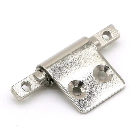 Close-up of a silver T-shaped damping shaft torque positioning hinge with mounting holes